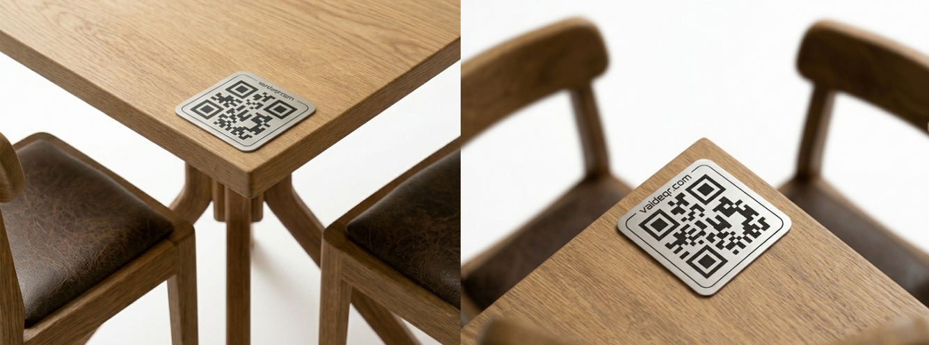 Detalhe do QR code na mesa